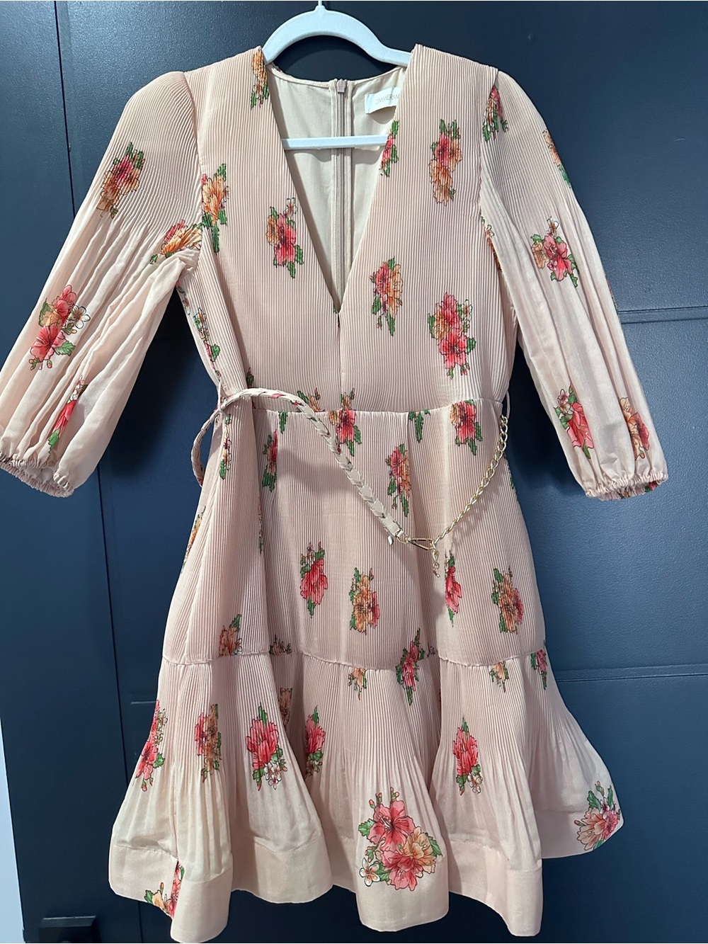 Zimmermann Pleated Floral V-Neck Dress